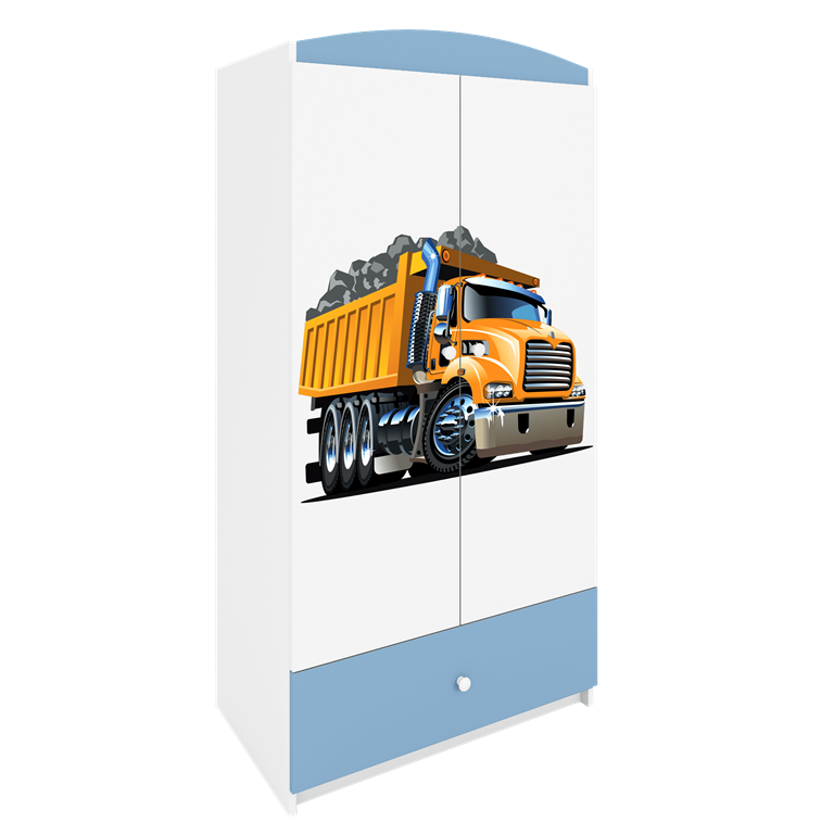 Babydreams garderobeskab til brn med lastbil, m. 2 lger, 1 skuffe - hvid og bl laminat