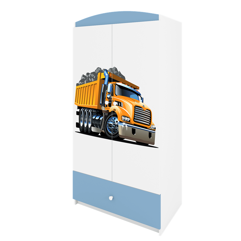 Babydreams garderobeskab til brn med lastbil, m. 2 lger, 1 skuffe - hvid og bl laminat