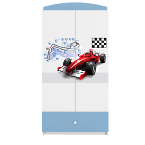 Babydreams garderobeskab til brn med racerbil, m. 2 lger, 1 skuffe - hvid og bl laminat