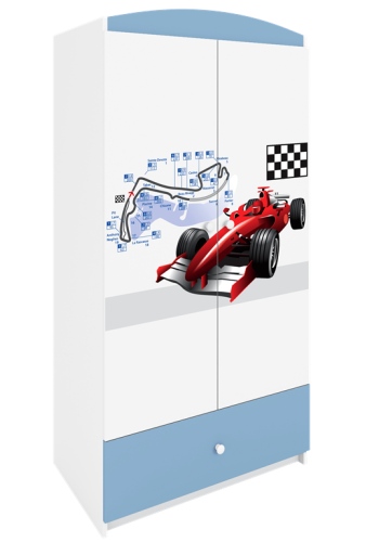 Babydreams garderobeskab til brn med racerbil, m. 2 lger, 1 skuffe - hvid og bl laminat