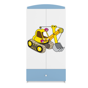 Babydreams garderobeskab til brn med gravemaskine, m. 2 lger, 1 skuffe - hvid og bl laminat