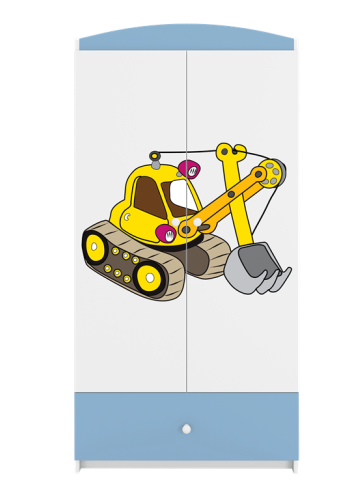 Babydreams garderobeskab til brn med gravemaskine, m. 2 lger, 1 skuffe - hvid og bl laminat