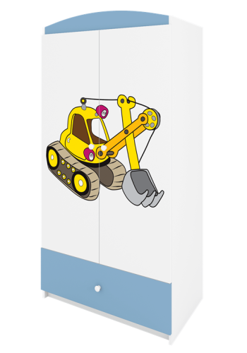 Babydreams garderobeskab til brn med gravemaskine, m. 2 lger, 1 skuffe - hvid og bl laminat