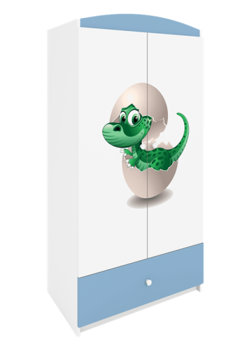 Babydreams garderobeskab til brn med lille dino, m. 2 lger, 1 skuffe - hvid og bl laminat