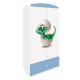 Babydreams garderobeskab til brn med lille dino, m. 2 lger, 1 skuffe - hvid og bl laminat