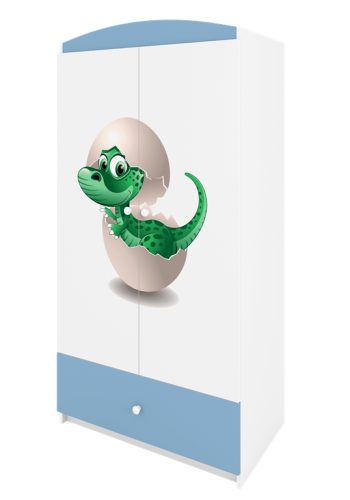 Babydreams garderobeskab til brn med lille dino, m. 2 lger, 1 skuffe - hvid og bl laminat