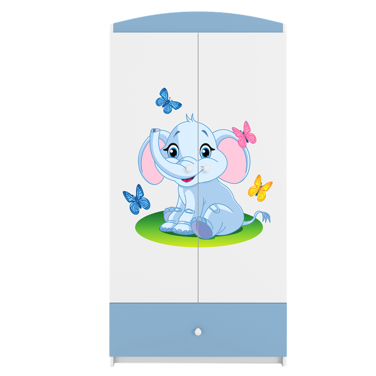 Babydreams garderobeskab til brn med elegant, m. 2 lger, 1 skuffe - hvid og bl laminat