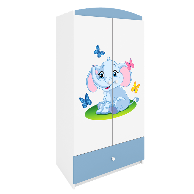 Babydreams garderobeskab til brn med elegant, m. 2 lger, 1 skuffe - hvid og bl laminat