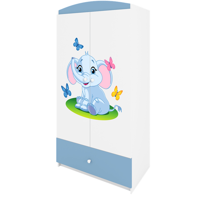 Babydreams garderobeskab til brn med elegant, m. 2 lger, 1 skuffe - hvid og bl laminat