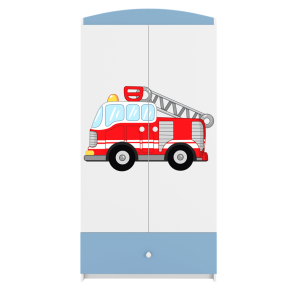 Babydreams garderobeskab til brn med brandbil, m. 2 lger, 1 skuffe - hvid og bl laminat