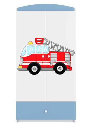 Babydreams garderobeskab til brn med brandbil, m. 2 lger, 1 skuffe - hvid og bl laminat