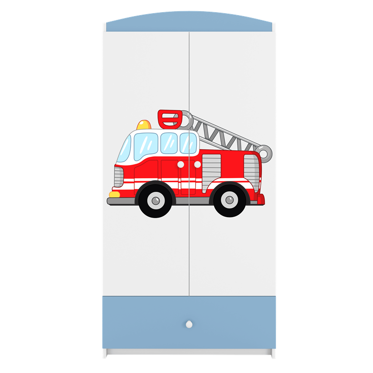 Babydreams garderobeskab til brn med brandbil, m. 2 lger, 1 skuffe - hvid og bl laminat