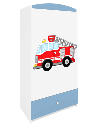 Babydreams garderobeskab til brn med brandbil, m. 2 lger, 1 skuffe - hvid og bl laminat