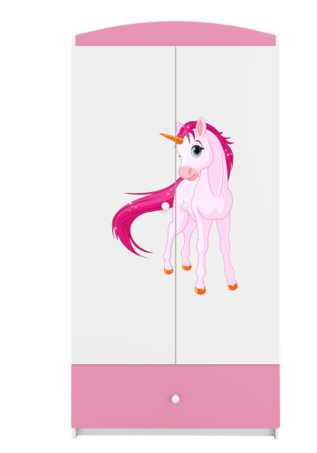 Babydreams garderobeskab til brn med enhjrning, m. 2 lger, 1 skuffe - hvid og lyserd laminat