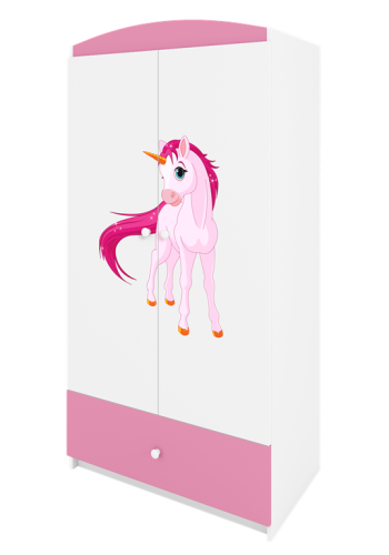 Babydreams garderobeskab til brn med enhjrning, m. 2 lger, 1 skuffe - hvid og lyserd laminat