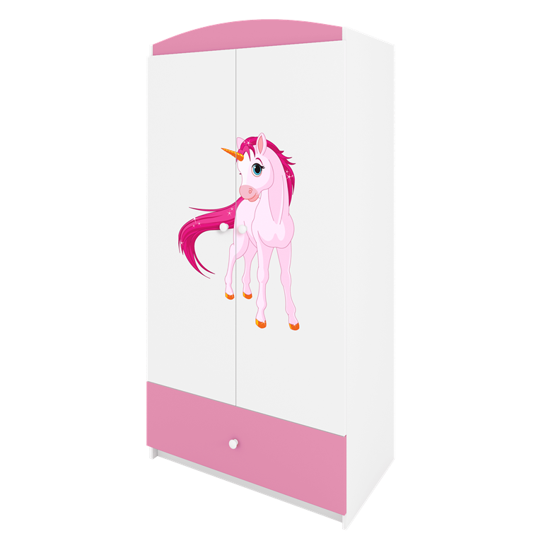 Babydreams garderobeskab til brn med enhjrning, m. 2 lger, 1 skuffe - hvid og lyserd laminat