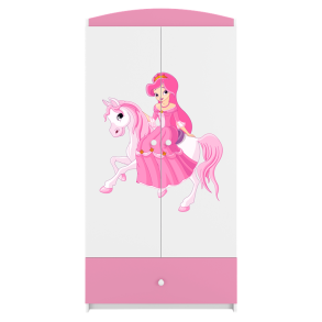 Babydreams garderobeskab til brn m. prinsesse p hest, m. 2 lger, 1 skuffe - hvid/lyserd laminat