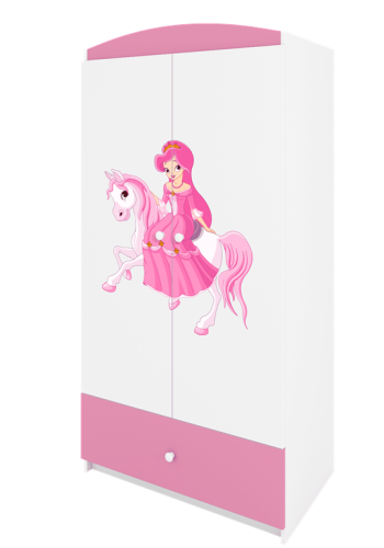 Babydreams garderobeskab til brn m. prinsesse p hest, m. 2 lger, 1 skuffe - hvid/lyserd laminat