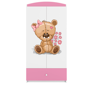 Babydreams garderobeskab til brn m. bamse m. blomster, m. 2 lger, 1 skuffe - hvid/lyserd laminat