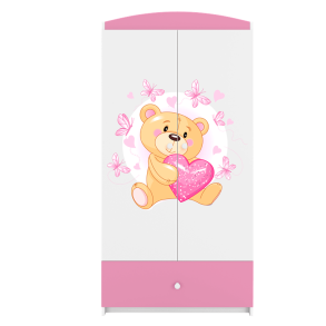 Babydreams garderobeskab til brn m bamse m sommerfugle, m. 2 lger, 1 skuffe - hvid/lyserd laminat