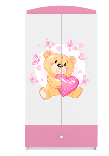 Babydreams garderobeskab til brn m bamse m sommerfugle, m. 2 lger, 1 skuffe - hvid/lyserd laminat