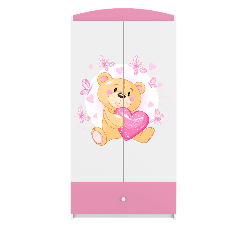 Babydreams garderobeskab til brn m bamse m sommerfugle, m. 2 lger, 1 skuffe - hvid/lyserd laminat