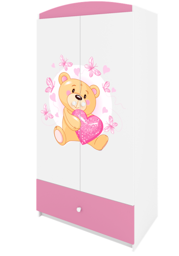 Babydreams garderobeskab til brn m bamse m sommerfugle, m. 2 lger, 1 skuffe - hvid/lyserd laminat