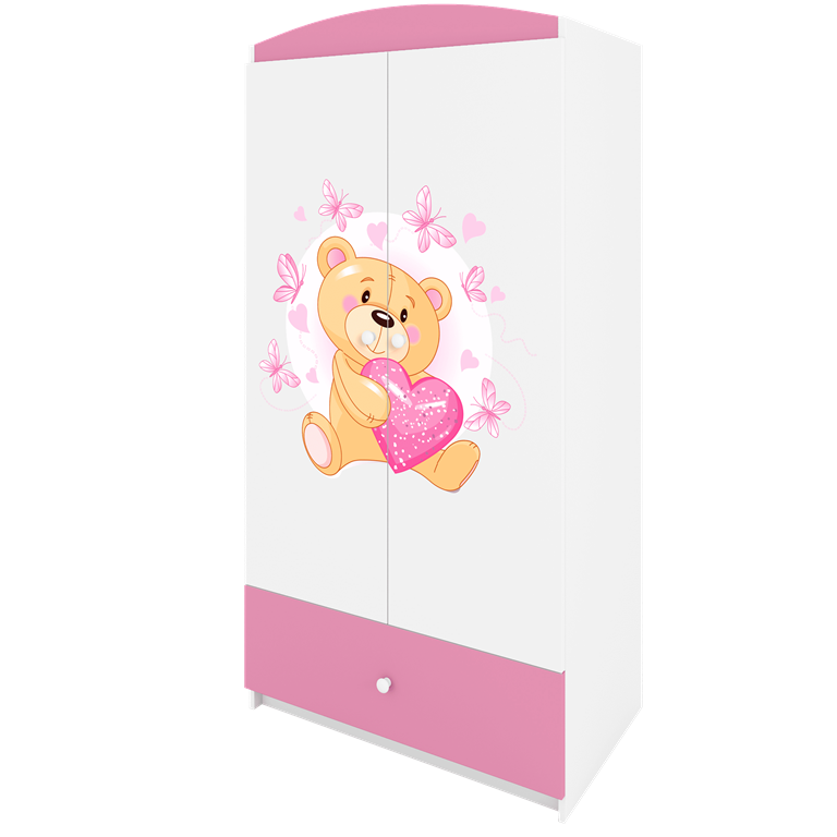 Babydreams garderobeskab til brn m bamse m sommerfugle, m. 2 lger, 1 skuffe - hvid/lyserd laminat