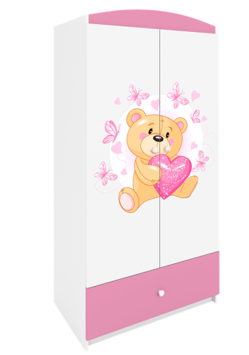 Babydreams garderobeskab til brn m bamse m sommerfugle, m. 2 lger, 1 skuffe - hvid/lyserd laminat