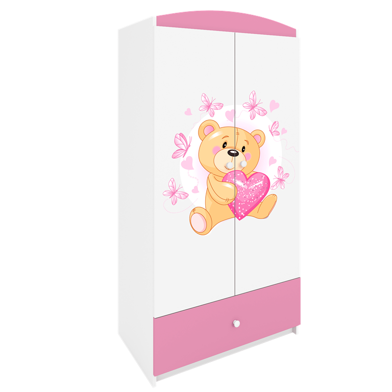 Babydreams garderobeskab til brn m bamse m sommerfugle, m. 2 lger, 1 skuffe - hvid/lyserd laminat