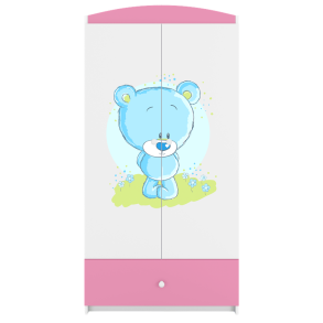 Babydreams garderobeskab til brn med bl bamse, m. 2 lger, 1 skuffe - hvid og lyserd laminat