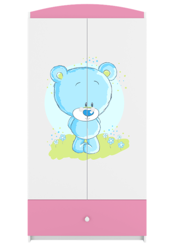 Babydreams garderobeskab til brn med bl bamse, m. 2 lger, 1 skuffe - hvid og lyserd laminat