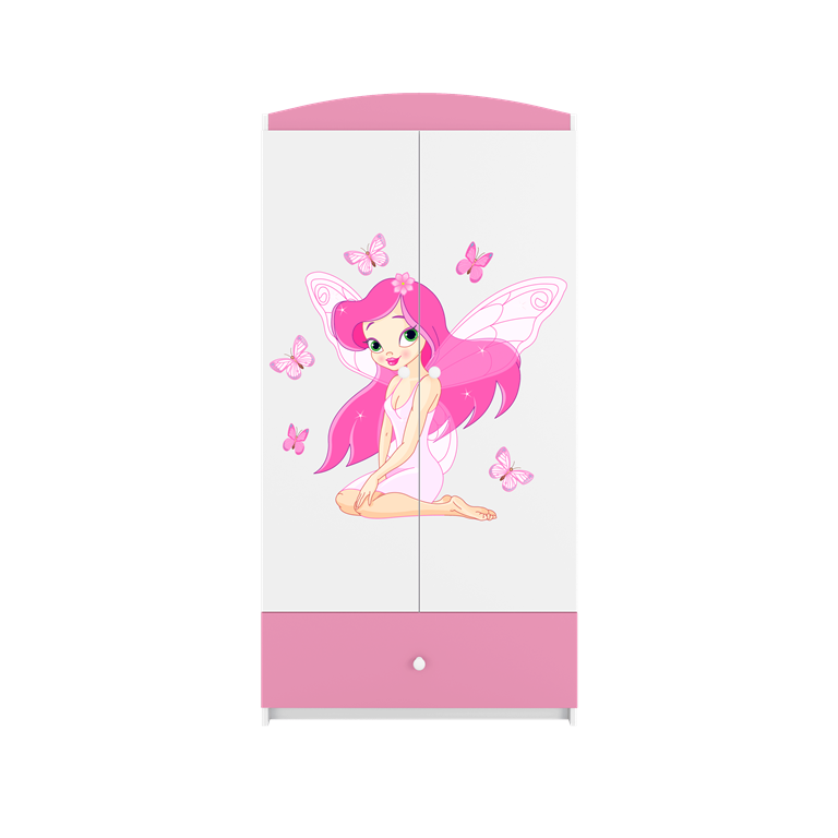 Babydreams garderobeskab til brn m. fe med sommerfugle, m. 2 lger, 1 skuffe - hvid/lyserd laminat