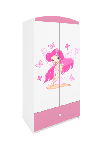 Babydreams garderobeskab til brn m. fe med sommerfugle, m. 2 lger, 1 skuffe - hvid/lyserd laminat
