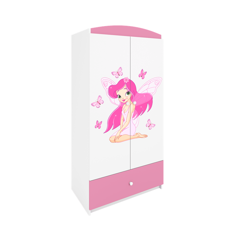 Babydreams garderobeskab til brn m. fe med sommerfugle, m. 2 lger, 1 skuffe - hvid/lyserd laminat