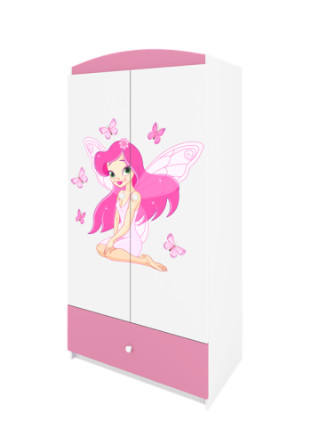 Babydreams garderobeskab til brn m. fe med sommerfugle, m. 2 lger, 1 skuffe - hvid/lyserd laminat