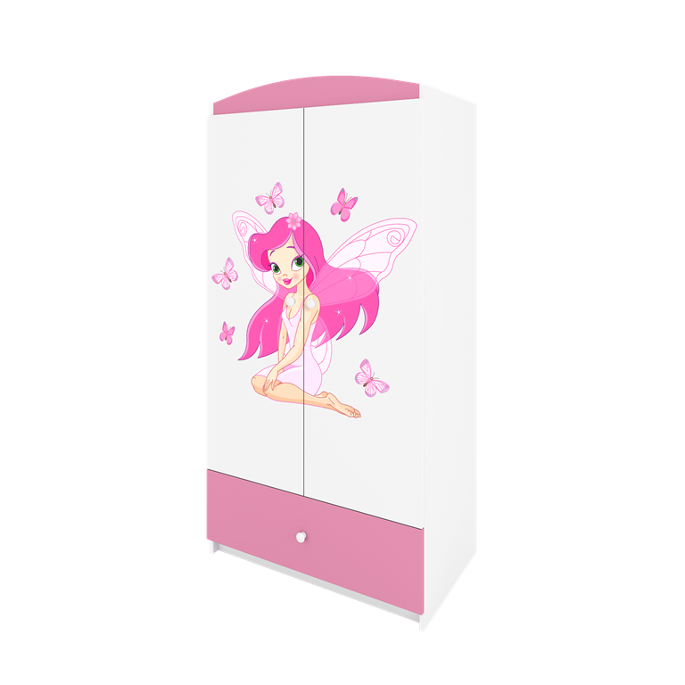 Babydreams garderobeskab til brn m. fe med sommerfugle, m. 2 lger, 1 skuffe - hvid/lyserd laminat