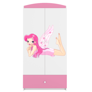 Babydreams garderobeskab til brn med fe med vinger, m. 2 lger, 1 skuffe - hvid og lyserd laminat