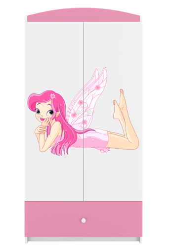 Babydreams garderobeskab til brn med fe med vinger, m. 2 lger, 1 skuffe - hvid og lyserd laminat