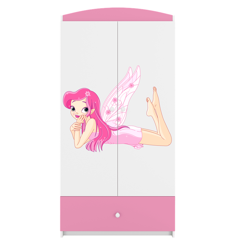 Babydreams garderobeskab til brn med fe med vinger, m. 2 lger, 1 skuffe - hvid og lyserd laminat