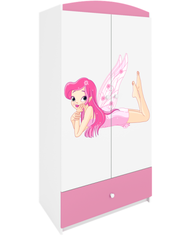 Babydreams garderobeskab til brn med fe med vinger, m. 2 lger, 1 skuffe - hvid og lyserd laminat