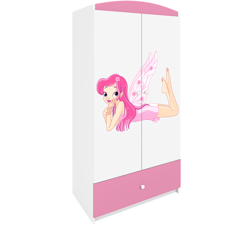 Babydreams garderobeskab til brn med fe med vinger, m. 2 lger, 1 skuffe - hvid og lyserd laminat