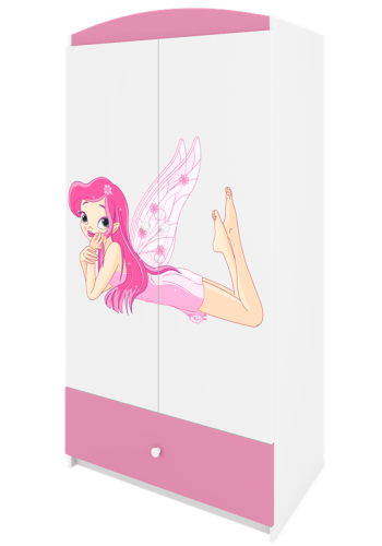 Babydreams garderobeskab til brn med fe med vinger, m. 2 lger, 1 skuffe - hvid og lyserd laminat