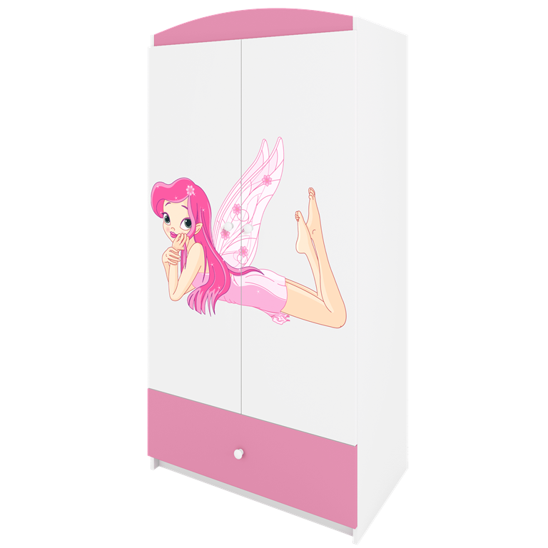 Babydreams garderobeskab til brn med fe med vinger, m. 2 lger, 1 skuffe - hvid og lyserd laminat