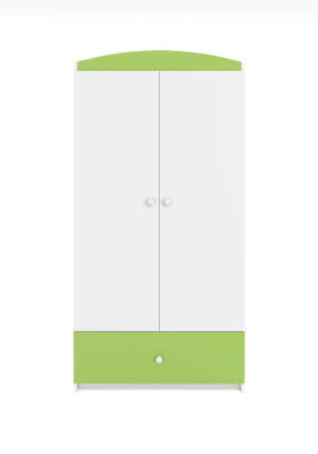 Babydreams garderobeskab, m. 2 lger, 1 skuffe - hvid og grn laminat