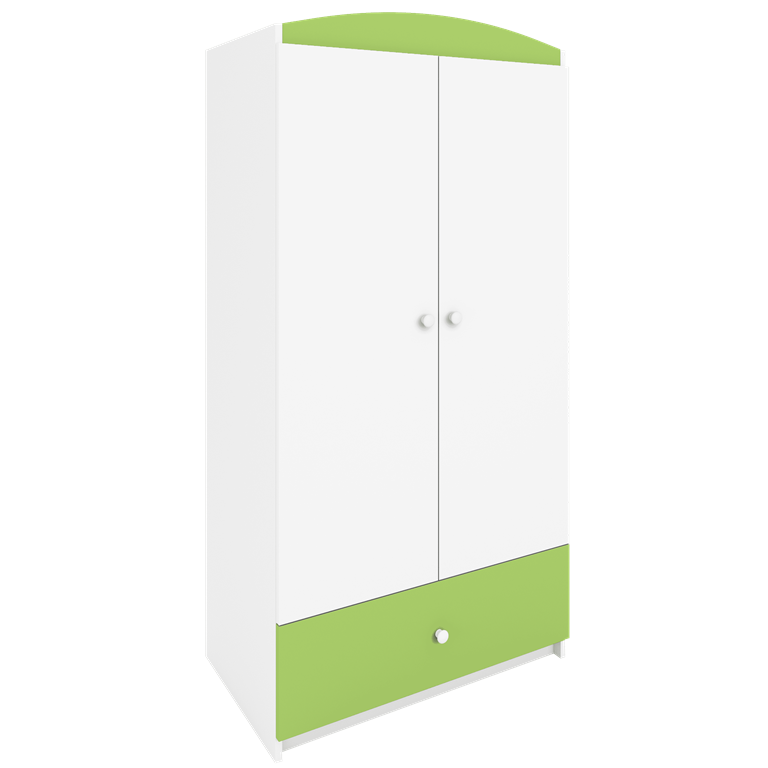 Babydreams garderobeskab, m. 2 lger, 1 skuffe - hvid og grn laminat