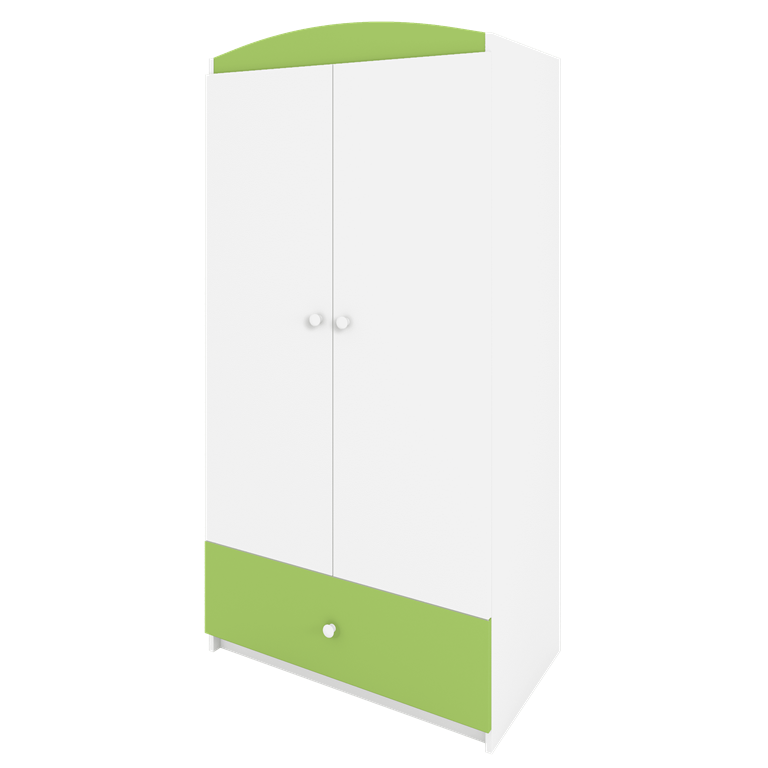 Babydreams garderobeskab, m. 2 lger, 1 skuffe - hvid og grn laminat