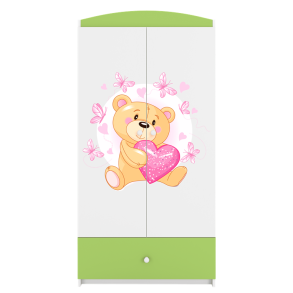 Babydreams garderobeskab til brn m. bamse m. sommerfugle , m. 2 lger, 1 skuffe - hvid/grn laminat