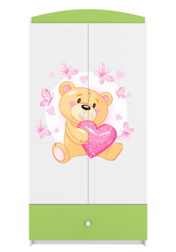 Babydreams garderobeskab til brn m. bamse m. sommerfugle , m. 2 lger, 1 skuffe - hvid/grn laminat