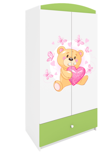 Babydreams garderobeskab til brn m. bamse m. sommerfugle , m. 2 lger, 1 skuffe - hvid/grn laminat